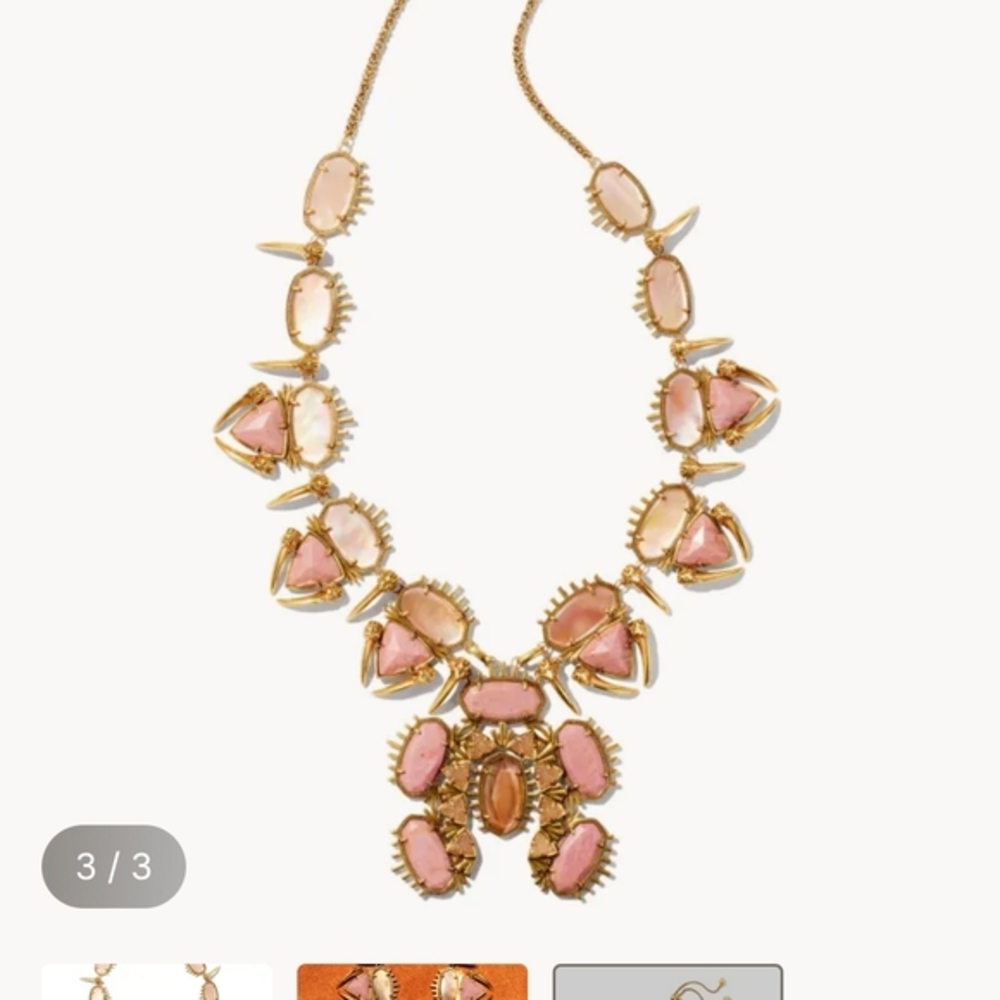 Odessa Vintage Gold Statement Necklace in Blush Pink Quartzite